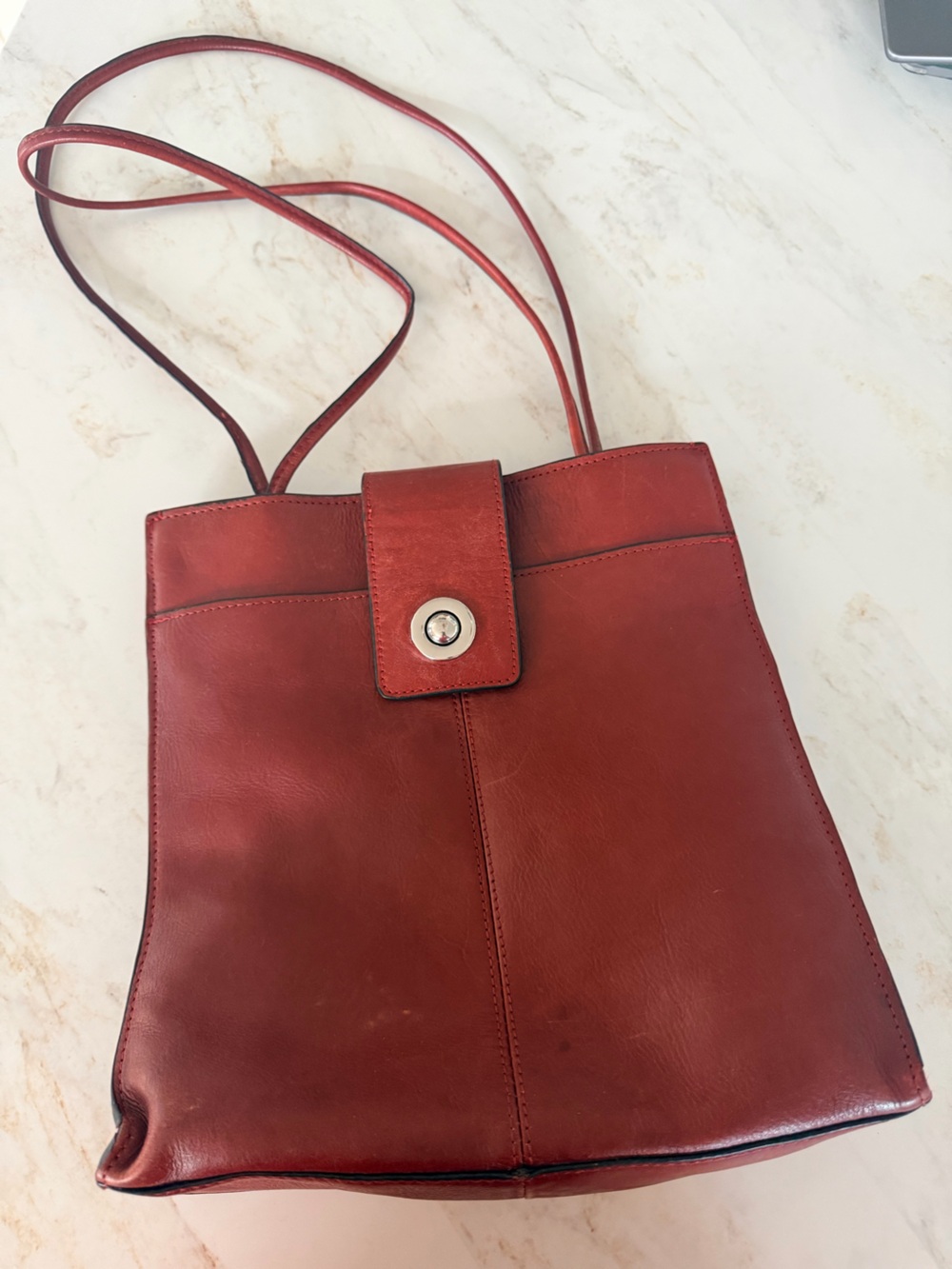 Red Wilson’s Leather Tote Bag with Turn-Lock Closure